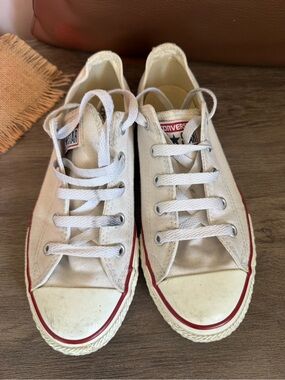 Converse Men’s Low-Top Canvas Sneakers in Off-White with Red Trim
